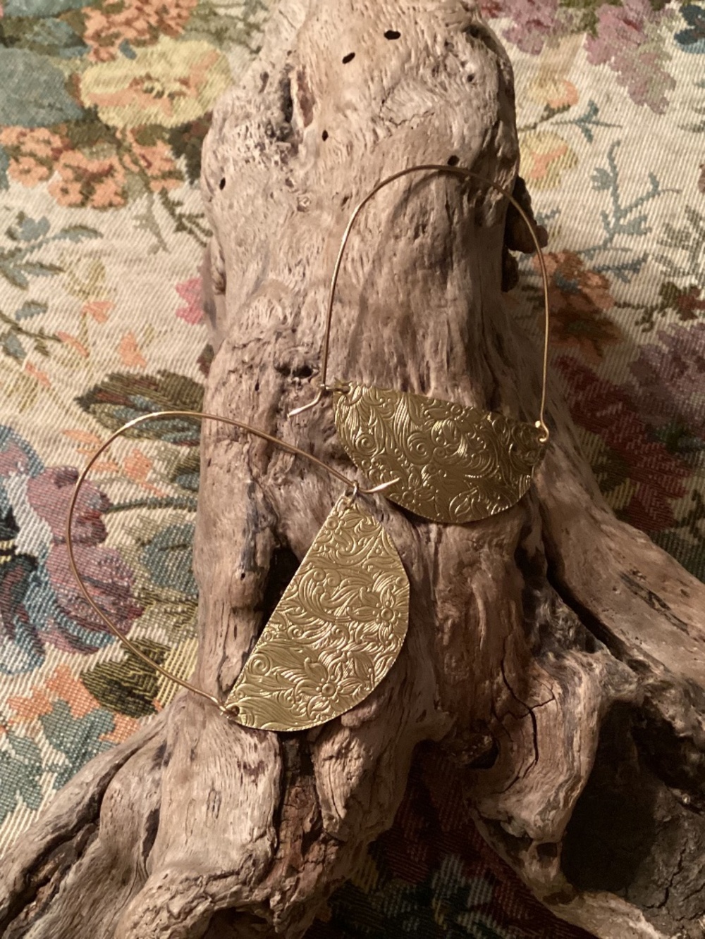 Handcrafted Large Brass Wire Hoop Half Moon Earrings